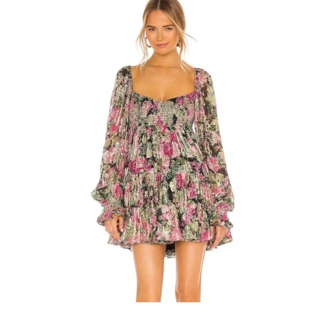 Hemant & Nandita Metallic Floral Babydoll Dress - Rare